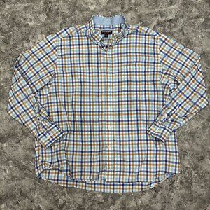 Johnston & Murphy Men’s Blue Brown Plaid Button Down Shirt Size XXXL